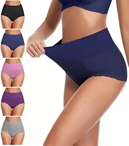 Envlon Tummy Control High Waisted Cotton Underwear for Women No Muffin Top Maternity Underwear Ladies Panties Briefs Underpants Size Large Multicolored