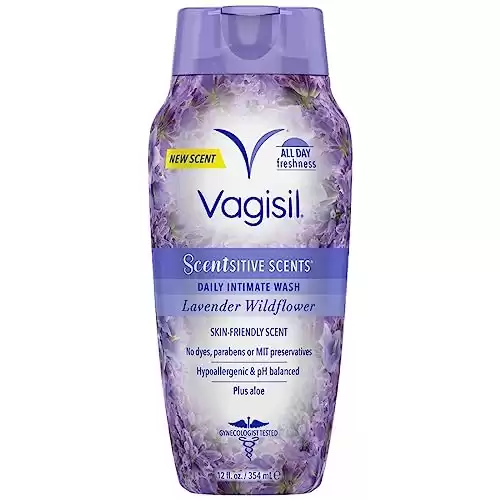 Vagisil Feminine Wash for Intimate Area Hygiene, Scentsitive Scents, pH Balanced and Gynecologist Tested, Lavender Wildflower, 12 oz (Pack of 1), Packaging May Vary