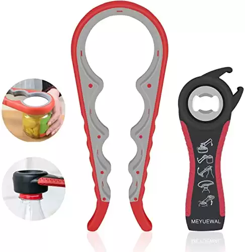 Jar Opener, 5 in 1 Multi Function Can Opener Bottle Opener Kit with Silicone Handle Easy to Use for Children, Elderly and Arthritis Sufferers (Apple Red