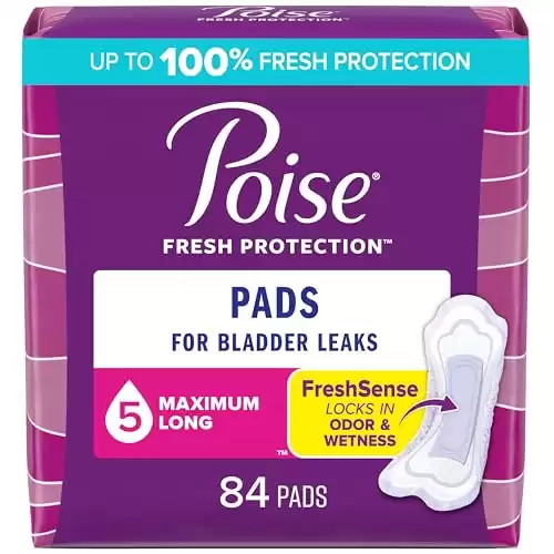 Poise Incontinence Pads & Postpartum Incontinence Pads, 5 Drop Maximum Absorbency, Long Length, 84 Count, Packaging May Vary