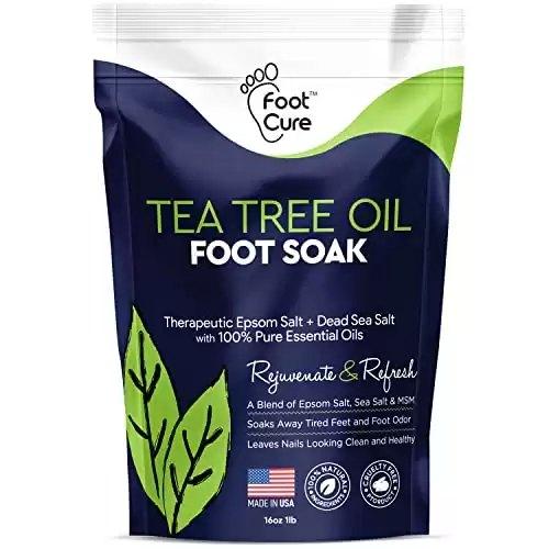 Tea Tree Oil Foot Soak with Epsom Salt - For Toenail Repair, Athletes Foot, Softens Calluses, Soothes Sore & Tired Feet, Nail Discoloration, odor Scent, Spa Pedicure Care - Made in USA 16 oz