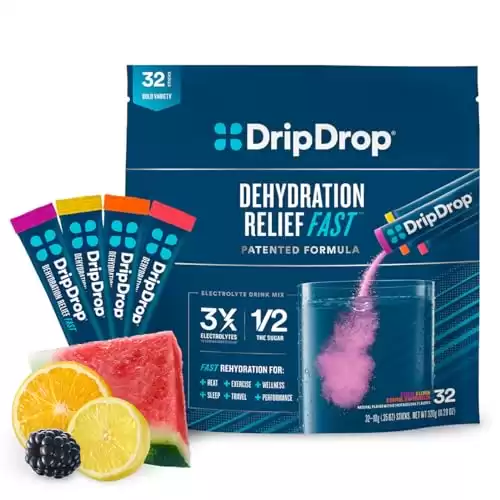 DripDrop Hydration - Bold Variety Pack - Electrolyte Drink Mix Single Serve Hydration Powder Packets - Watermelon, Berry, Lemon, Orange | Non-GMO, Gluten Free, Vegan | 32 Sticks