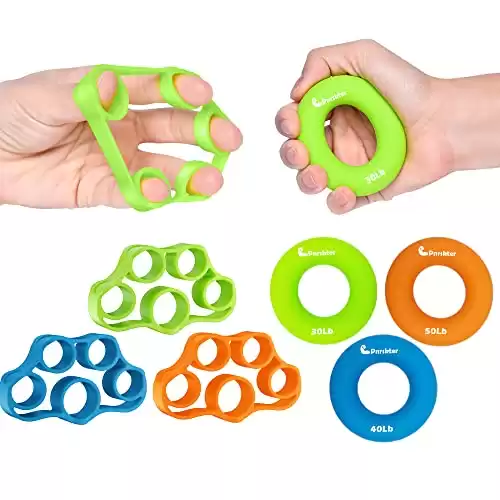 Hand Grip Strengthener, Finger Exerciser, Grip Strength Trainer (6 PCS),New Material,Forearm Grip Workout, Finger Stretcher, Relieve Wrist Pain, Carpal Tunnel, Trigger Finger, Mallet Finger and More.