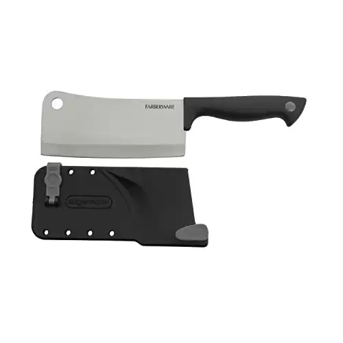 Farberware Edgekeeper 6-Inch Cleaver Knife with Self-Sharpening Blade Cover, High Carbon-Stainless Steel Kitchen Knife with Ergonomic Handle, Razor-Sharp Knife, Black