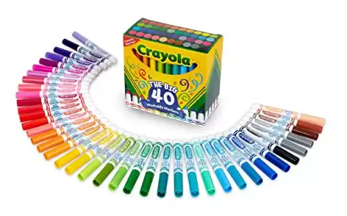 Crayola Ultra Clean Washable Markers (40ct), Coloring Markers for Kids, Coloring Book Marker Set, Stocking Stuffers for Kids, Ages 3+