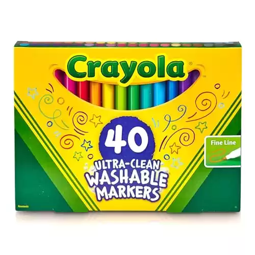 Crayola Ultra Clean Fine Line Washable Markers (40ct), Colored Markers for Kids, Fine Tip, Arts Supplies, Gifts & Stocking Stuffers, 3+