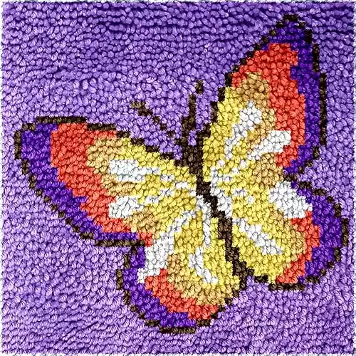 Numptain Latch Hook Kits for Kids,DIY Rug Crafts Butterfly Pattern Color Printed Canvas,Latch Hook Kits for Beginners Handmade Needlework Crafts Home Decoration,12